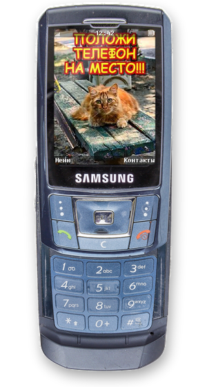 Samsung SGH-D900i с обоями «Положи телефон на место!!!»